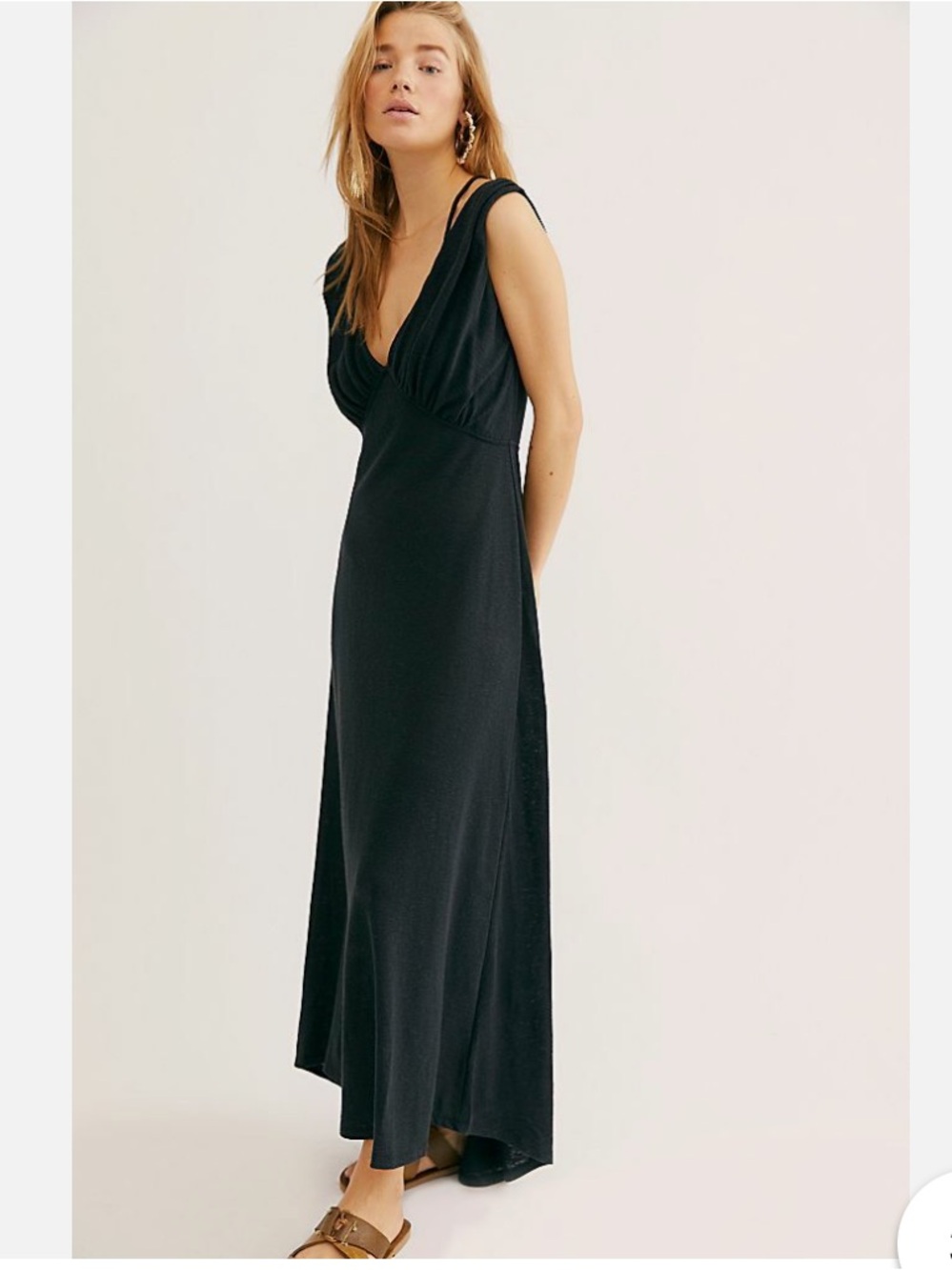Free People FP Beach Phoenix Washed Black Midi Dress w/ criss cross straps